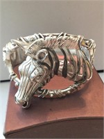 OUTSTANDING ANTIQUE SOLID SILVER ZEBRA BRACELET