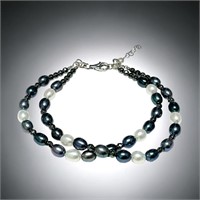 Silver Peacock Pearl & Hematite Bracelet 7.5"