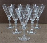 6 Etched Glass Wine Glasses