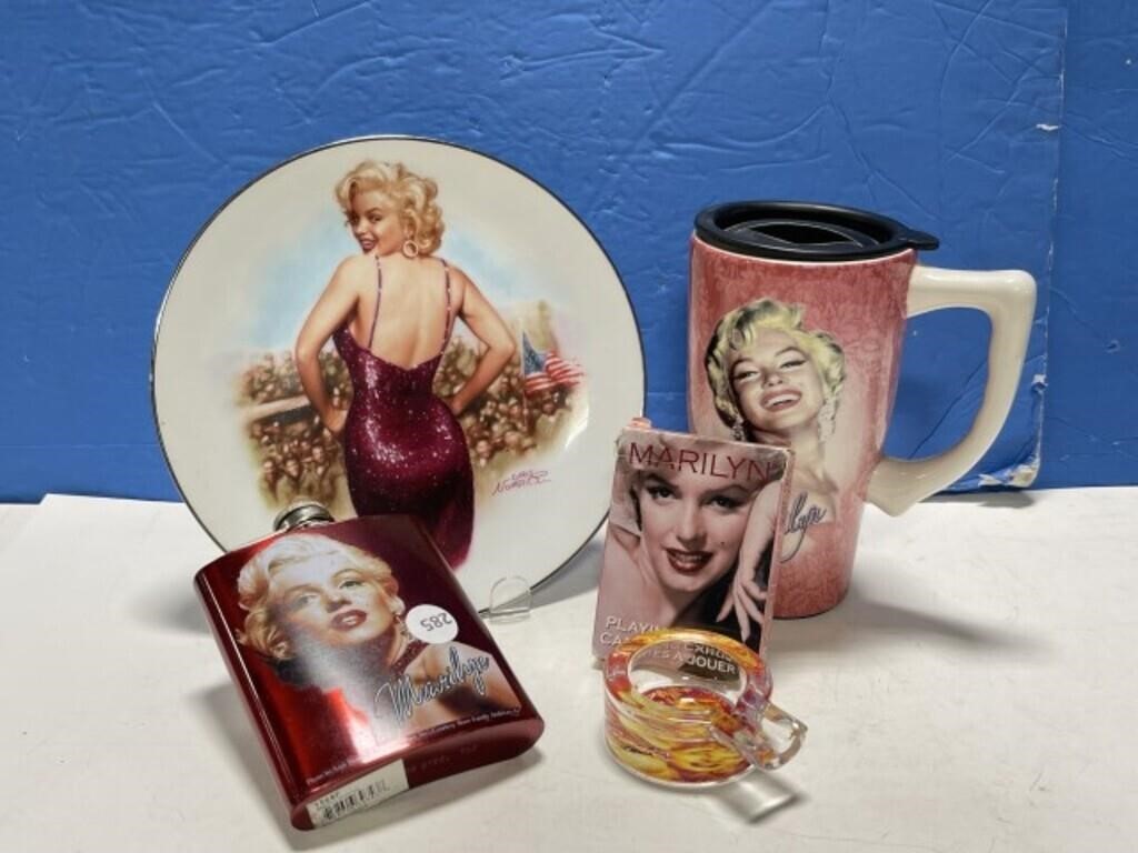 Marilyn Monroe Items - Plate, Flask, Playing