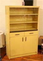 Mid-Century Metal Kitchen Hutch with Glass Doors