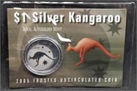 2005 Frosted Unc 1oz Australian Silver Kangaroo