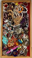 Large Lot of Costume Jewelry in Display Case