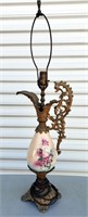 Ornate Ceramic & Brass Pitcher Lamp