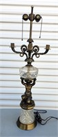 Brass & Crystal Cherub Candle Holder Lamp