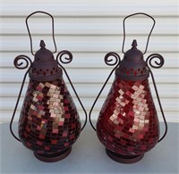 Red Glass Mosaic Candle Holders (2)