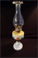 Antique Hand Painted Opaline Glass Oil Lamp