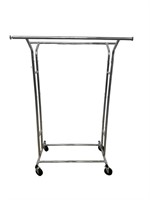 Metal Foldable Double Clothing Rack With Wheels