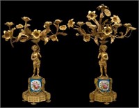 Pair of Gilded Bronze Putti Candelabra- Sevres?