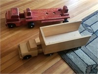 (2) 3 to 7 playwyas large wooden toy trucks