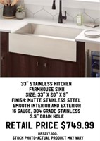 33" Stainless Kitchen Farmhouse Sink