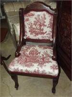 Single Inlayed Side Chair W/Burgundy Country Uphol