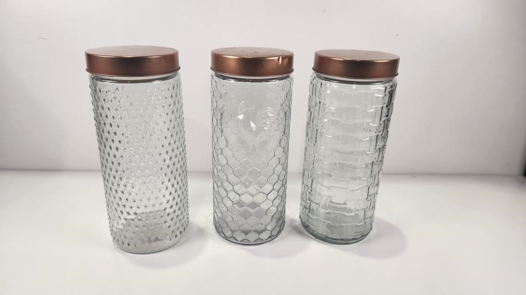 (3) Large Glass Jars 10 3/4" tall