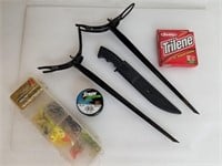 Fishing Pole Stand, Line, Fillet Knife, & Bait Kit