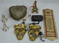 Misc Lot of Brass Masks Thermometer Box...