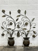 Vintage Pair of Potted Flower Metal Wall Decor