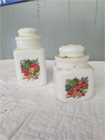 x2 antique milk glass lidded jars