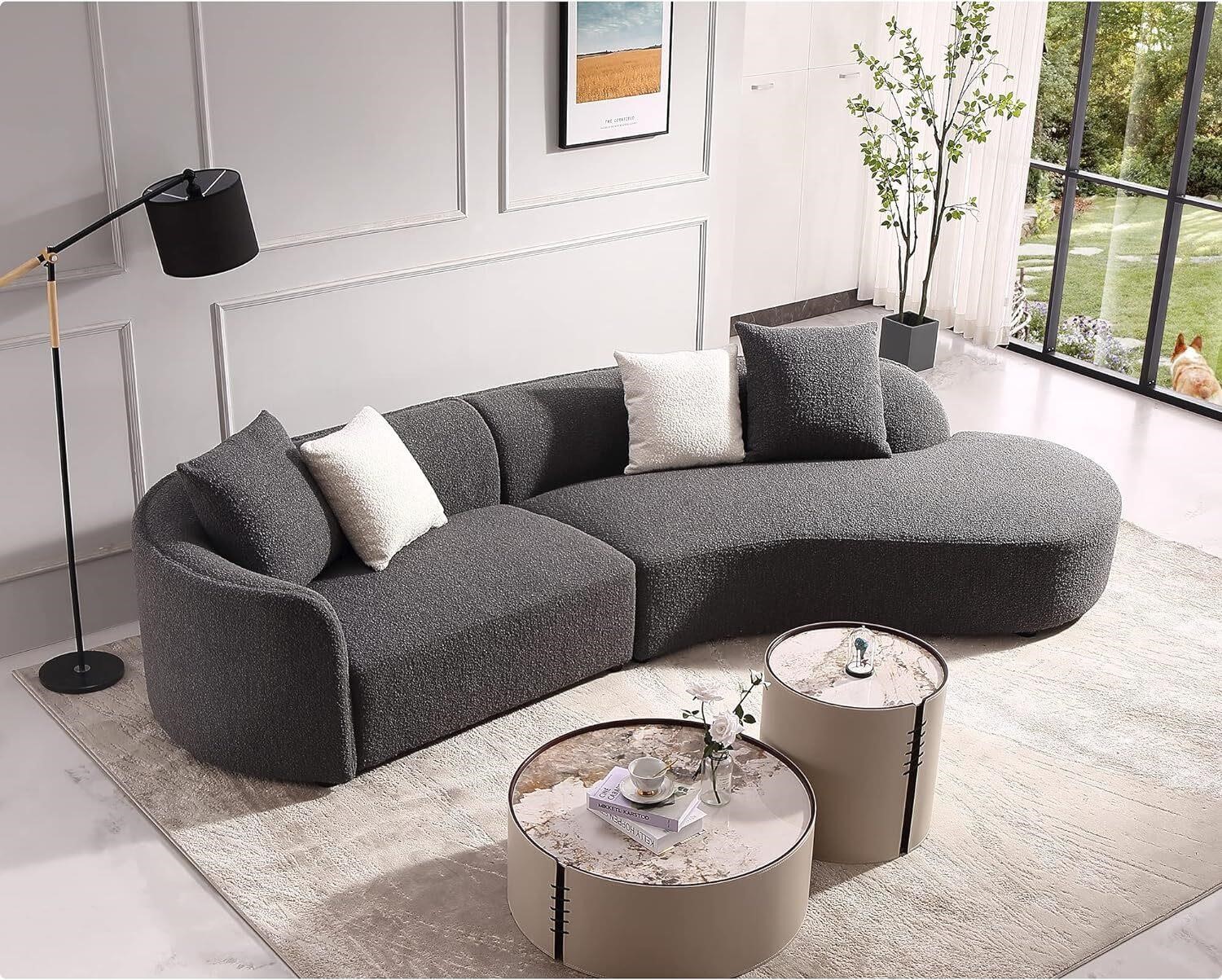 $3559  Acanva Modern Curved Sofa  Dark Grey