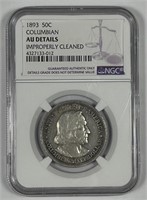 1893 Columbian Commem Silver Half NGC AU details
