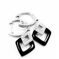 Geometric Diamond & Onyx 18k WG Dangle Earrings