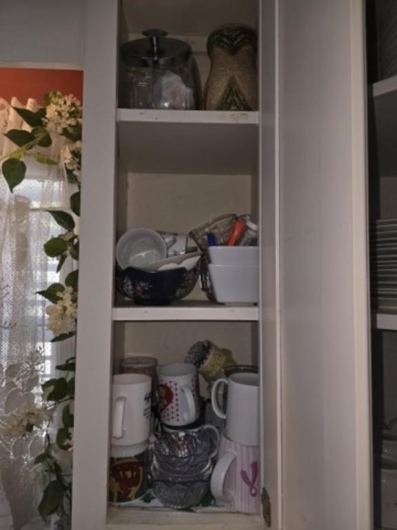 Kitchen cabinet lot of cups and more