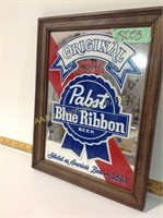 Pabst Blue Ribbon advertising mirrored sign