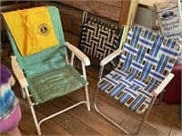 3 lawn chairs, 2 woven, 1cloth,