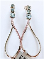 Silver Blue Topaz And Cz(1.9ct) Earrings