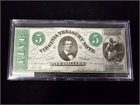 1869 Virginia Treasury Note $5