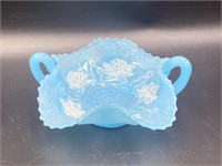 Vintage Fenton/Milk Glass Blue Candy Dish Bowl