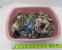 Pink Tub Full of Costume Jewelry For Crafting