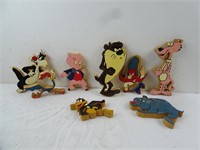 Lot of Wood Cartoon Characters - Loony Tunes Pink