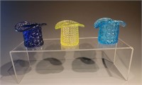 Set of three hat glass - Vaseline Glass