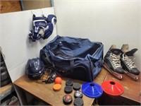 Various Hocket Equipment + Mens Skates Sz 9