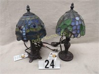 2 MINIATURE TIFFANY STYLE TABLE LAMPS: