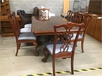 Wood Dining Table 8 Clawfoot Upholstered Chairs