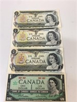 3 Last Year Print 1973 $1 Canada Banknotes Plus