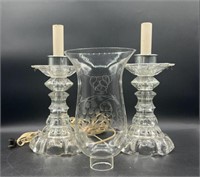 2 Cut Glass Electrified Candelabras W/ 1 Shade