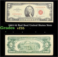 1963 $2 Red Seal United States Note Grades vf++