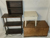Wood Chest, 3 Tiers Shelf, Small White Table