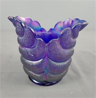 Vintage Dark Blue Carnival Glass Vase