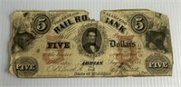 August 1, 1853 Railroad Bank 5 Dollar