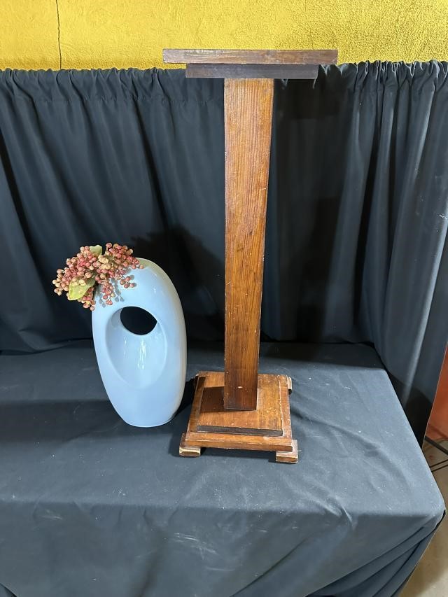 Wood Fern Stand and Decorative Vase
