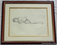 L.S.Lowry Lying Nude Female Figure Life Drawing.