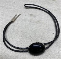 Leather Bolo Tie With Black Oval