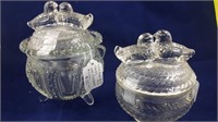 PAIR OF GLASS LOVE BIRDS Covered Candy Jars