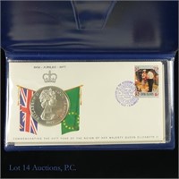 1977 Cook Islands Q.E. II Silver $25 & FDOI Stamp