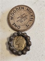 BUFFALO NICKEL, WEST MILTON WOODEN NICKEL