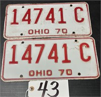 Pair of 1970 Ohio License Plates