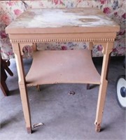 Painted wood side table w/ shelf & formica top,